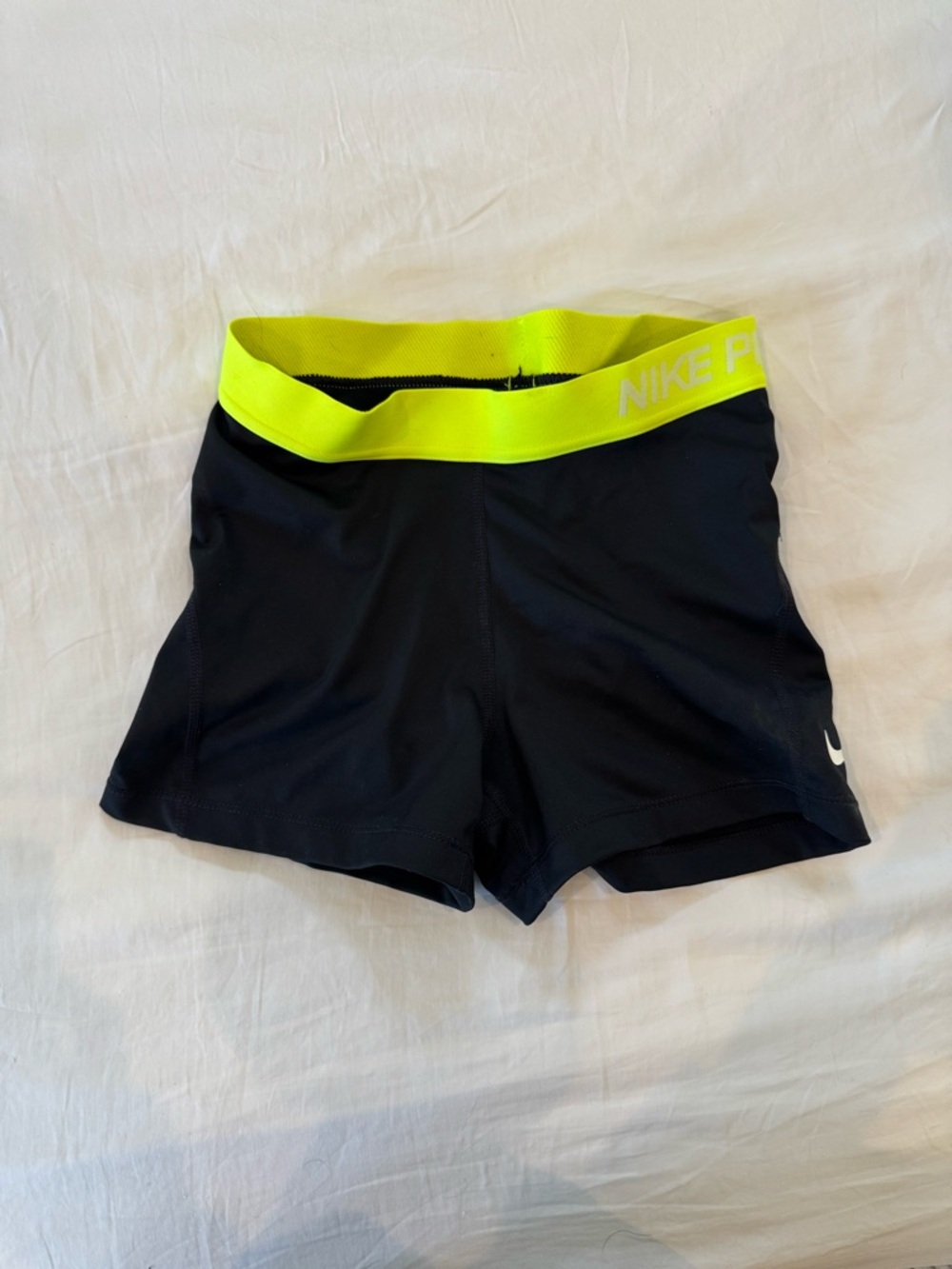 Nike Pro 3” Women's Black Athletic Shorts with Neon Yellow Waistband